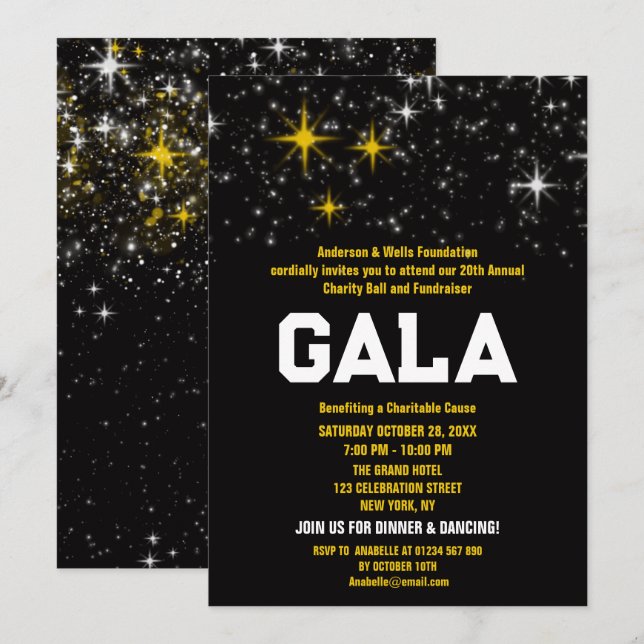 Stars Charity Ball Corporate Fundraising Party Invitation (Front/Back)