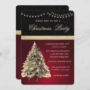 Stars Christmas Tree,Black,Red Christmas Party Invitation