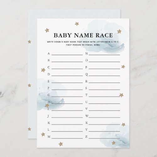 Stars  Clouds Baby Name Race Shower Game Card