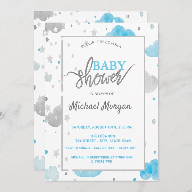 Stars & Clouds  Baby Shower Invitation (Front/Back)