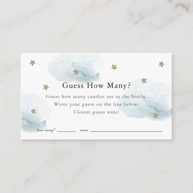 Stars Clouds Guess How Many Blue Baby Shower Game Enclosure Card (Front)