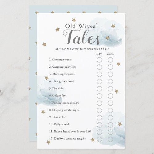 Stars  Clouds Old Wives Tales Baby Shower Game