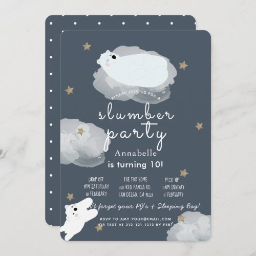 Stars  Clouds Polar Bear Slumber Party Birthday Invitation