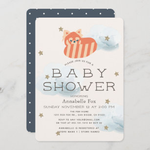 Stars & Clouds Red Panda Baby Shower Invitation