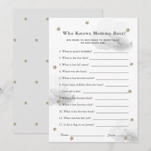 Stars & Clouds Who Knows Mom Shower Game Gray Card