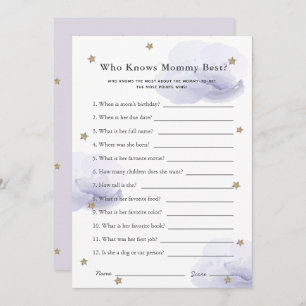 Stars & Clouds Who Knows Mom Shower Game Lavender Invitation