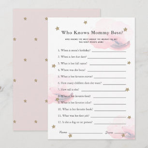 Stars & Clouds Who Knows Mom Shower Game Pink Card