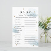 Stars & Clouds Word Scramble Baby Shower Blue Game (Standing Front)