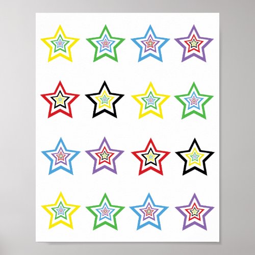 Stars Colorful Pattern Red Blue Green Black Purple Poster