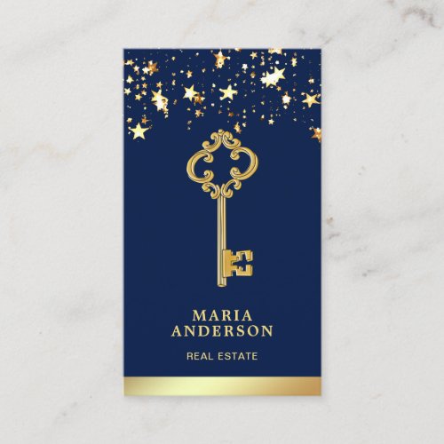 Stars Confetti Chic Gold Antique Key Real Estate Business Card