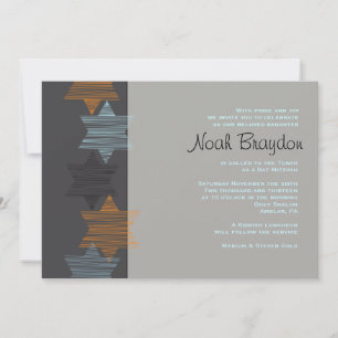 STARS CONNECTING Bar Mitzvah Customized Gray Invitation