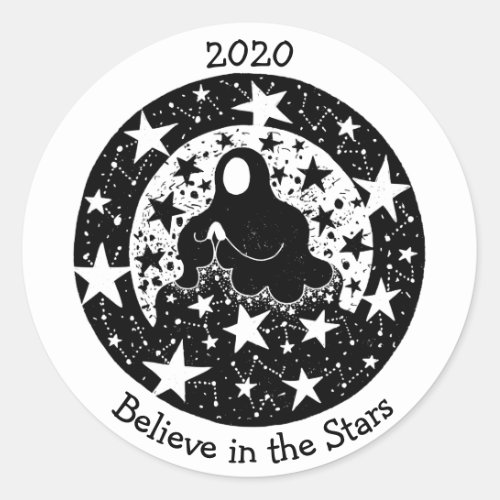 Stars  Constellations Dream Weaver BW Classic Round Sticker