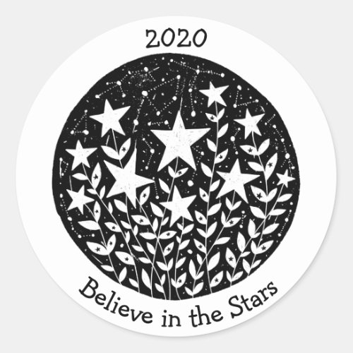 Stars  Constellations Flower Garden in Sky BW Classic Round Sticker