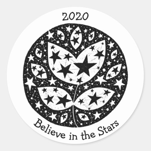 Stars  Constellations Flower in Cosmos BW Classic Round Sticker