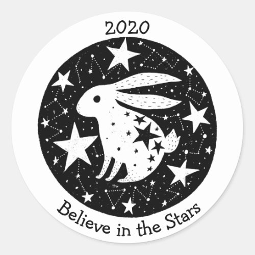 Stars  Constellations Starry Bunny Rabbit BW Classic Round Sticker