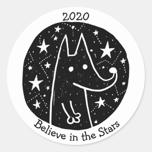 Stars  Constellations Starry Wolf Dreams BW Classic Round Sticker