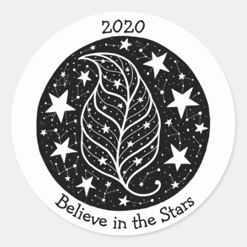 Stars  Constellations Tree Leaf Nature BW Classic Round Sticker