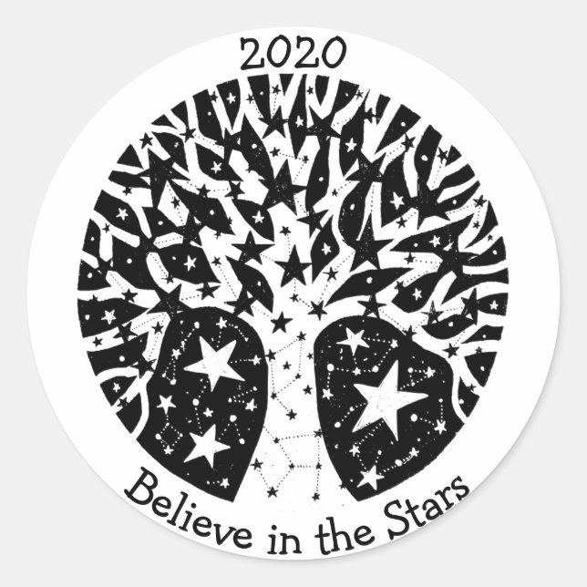 Stars & Constellations Tree of Life B/W Classic Round Sticker (Front)