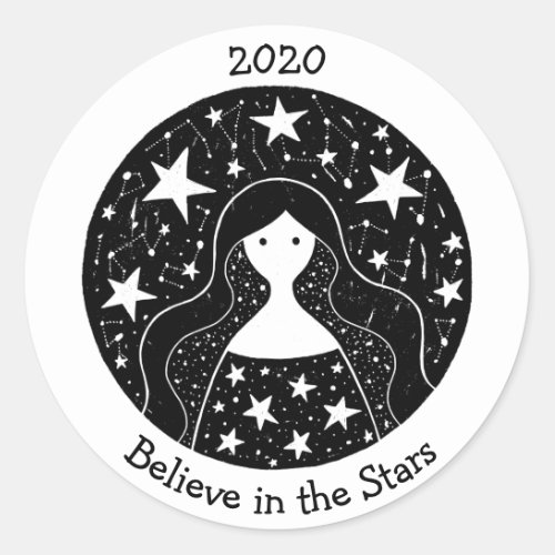 Stars  Constellations Woman Goddess BW Classic Round Sticker