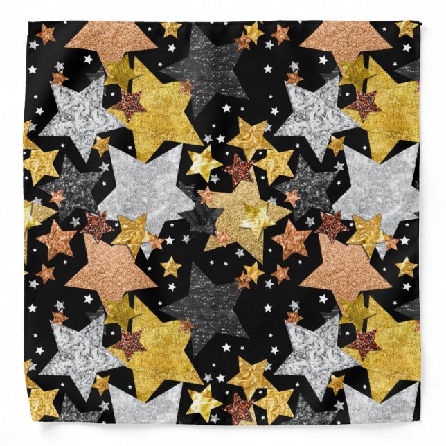 Stars Copper Bronze Gold Black Silver Charcoal  Bandana (Front)