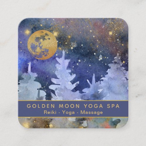  Stars Cosmos Gold Moon Glitter Pine Trees Square Business Card