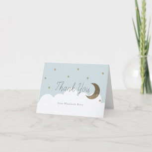 Stars &  Crecsent Moon Baby Blue Boy Letterpress Thank You Card