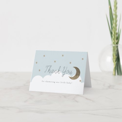 Stars  Crecsent Moon Blue Baby Shower Thank You Card