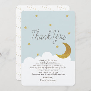 Stars & Crecsent Moon Blue Baby Shower Thank You Invitation