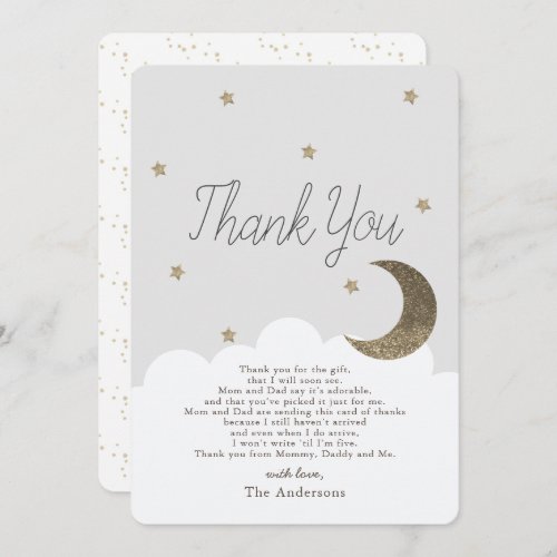 Stars  Crecsent Moon Gray Baby Shower Thank You Invitation