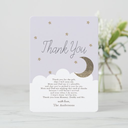 Stars Crecsent Moon Lavender Baby Shower Thank You Invitation | Zazzle