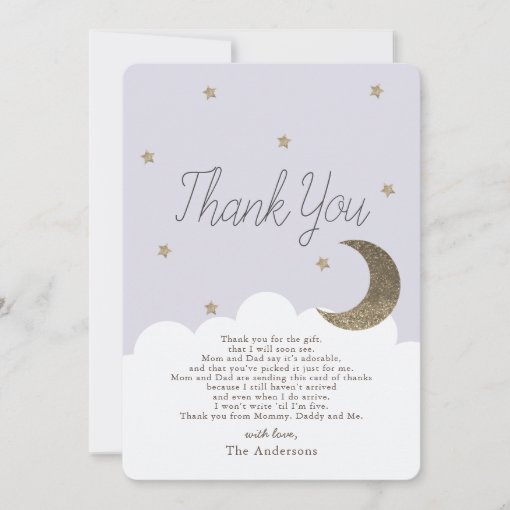 Stars Crecsent Moon Lavender Baby Shower Thank You Invitation | Zazzle