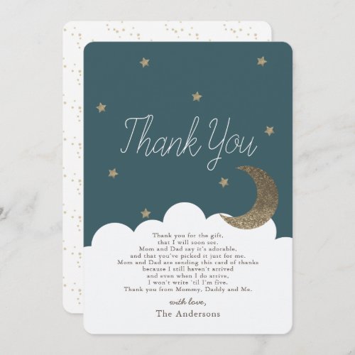 Stars  Crecsent Moon Navy Baby Shower Thank You Invitation