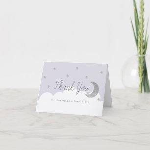 Stars & Crecsent Silver Moon Baby Shower Lilac Letterpress Thank You Card