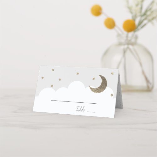 Stars  Crescent Moon Gray Place Card