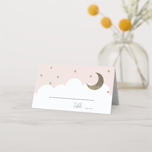 Stars  Crescent Moon Pink Girl Place Card