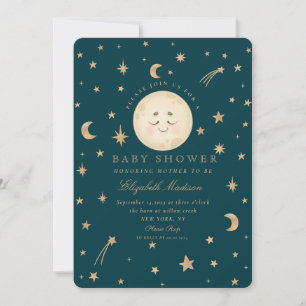 Stars Cute Moon Golden Galaxy Baby Shower Invitation