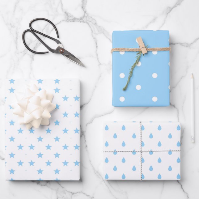 Stars, Dots and Raindrops Wrapping Paper Sheets (Front)