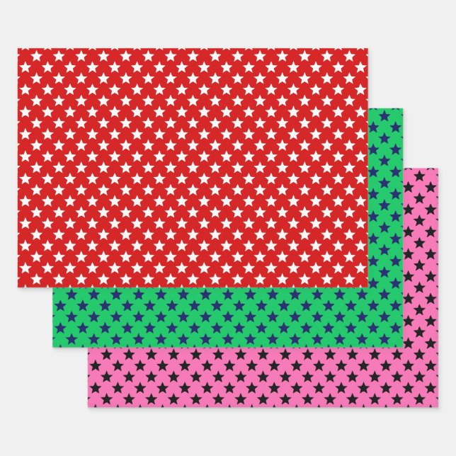 Stars Dotted DIY Pattern & Background Colors Wrapping Paper Sheets (Set)