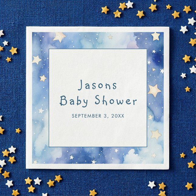 Stars dreamy baby shower blue invitation napkins (Stars dreamy baby shower blue invitation napkins.)