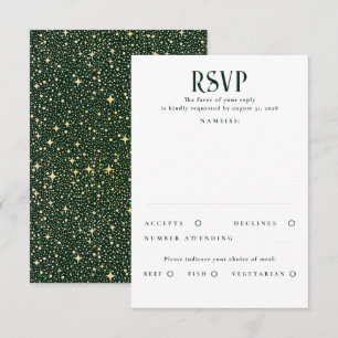 Stars Emerald Green and Gold Wedding RSVP Card