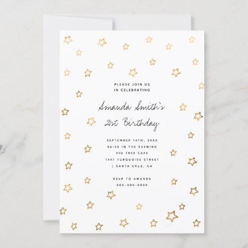 Stars Faux Gold Foil Modern Adult Birthday Party Invitation