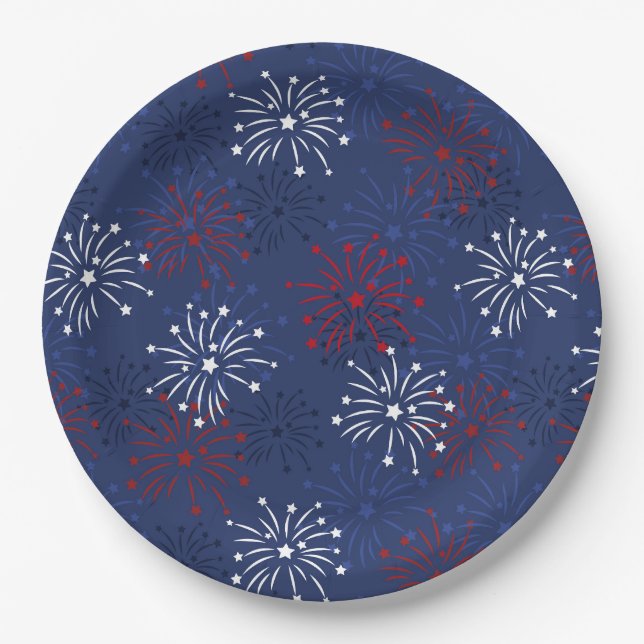 Stars & Fireworks: Independence Day Celebration Paper Plates (Front)