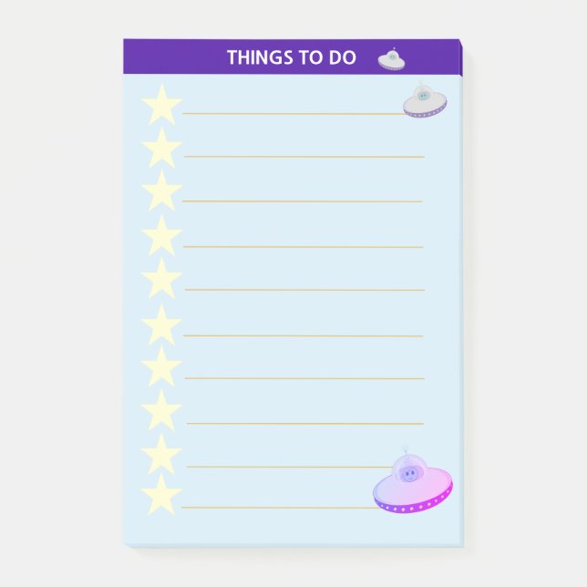 Stars & Flying Saucers Personalized Things To Do Post-it Notes (Front)