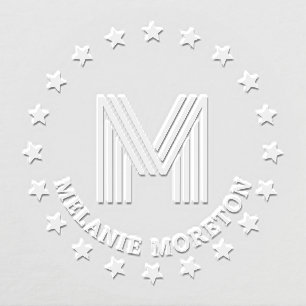 Stars Frame and Stripes Initial Name Monogram Embosser