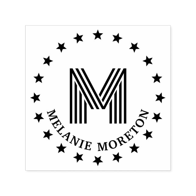 Stars Frame and Stripes Initial Name Monogram Self-inking Stamp (Design)