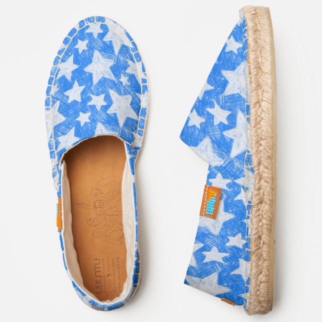 Stars Fun Modern Girly Blue Pattern Espadrilles (Side)