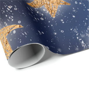 Stars Galaxy Sky Navy Blue Night Copper Gold Fancy Wrapping Paper
