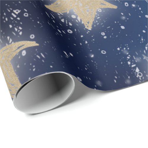 Stars Galaxy Sky Navy Blue Night Gold Painting Wrapping Paper
