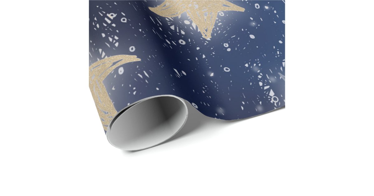 Stars Galaxy Sky Navy Blue Night Gold Painting Wrapping Paper