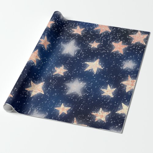 Stars Galaxy Sky Navy Blue Night Rose Gold Blush Wrapping Paper